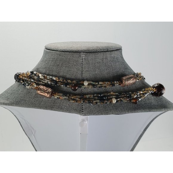 Long Natural Tone Beaded Necklace - Picture 2 of 2